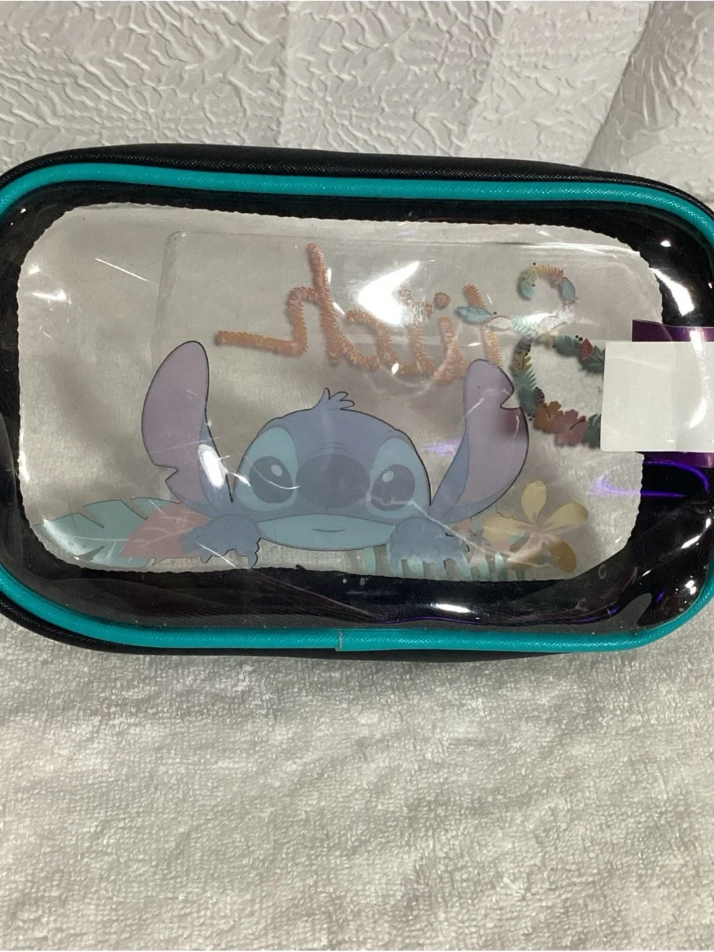 Disney Lilo & Stitch Clear Plastic Makeup Cosmetic Travel Bag Pencil Holder NWOT